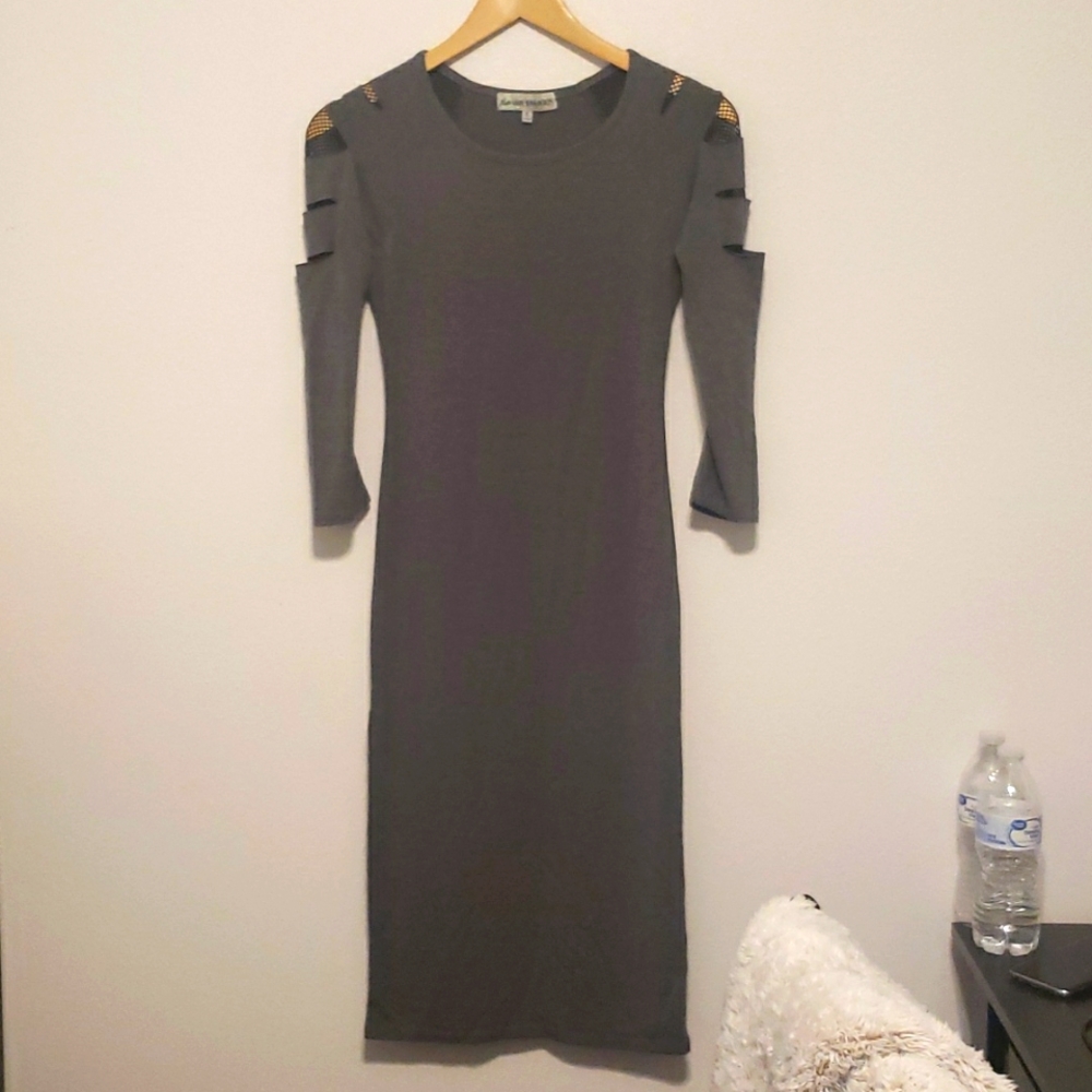 Gray shoulder cut dress